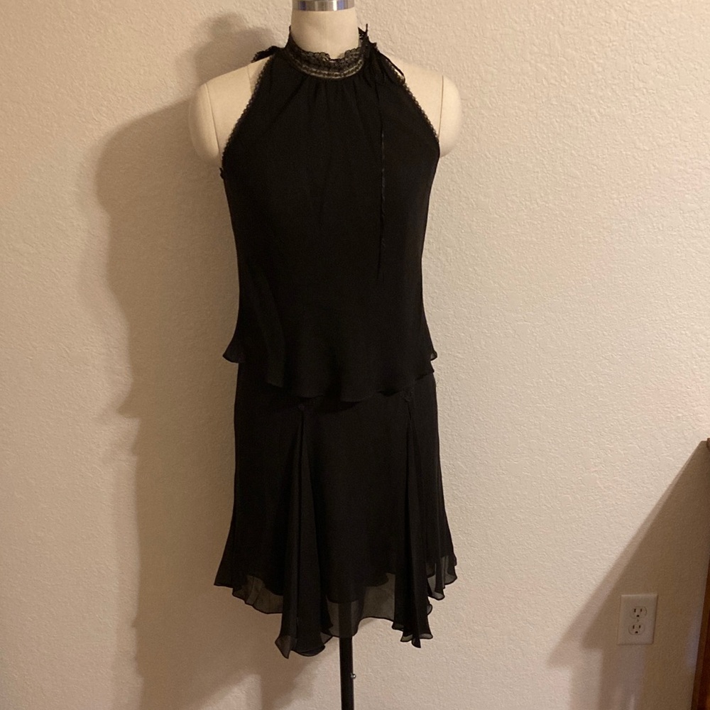 Vintage Studio M Elegant Silk Black Halter 2 Piece Dress